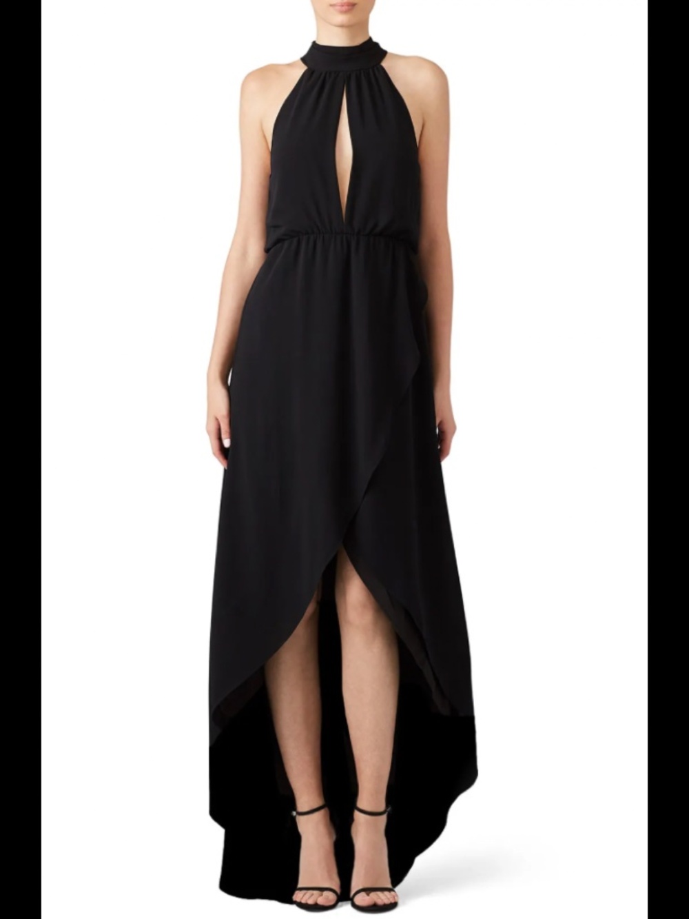 SAYLOR Revolve High-Low Dress S Black Halter Tie Neck Keyhole Front Slit Maxi